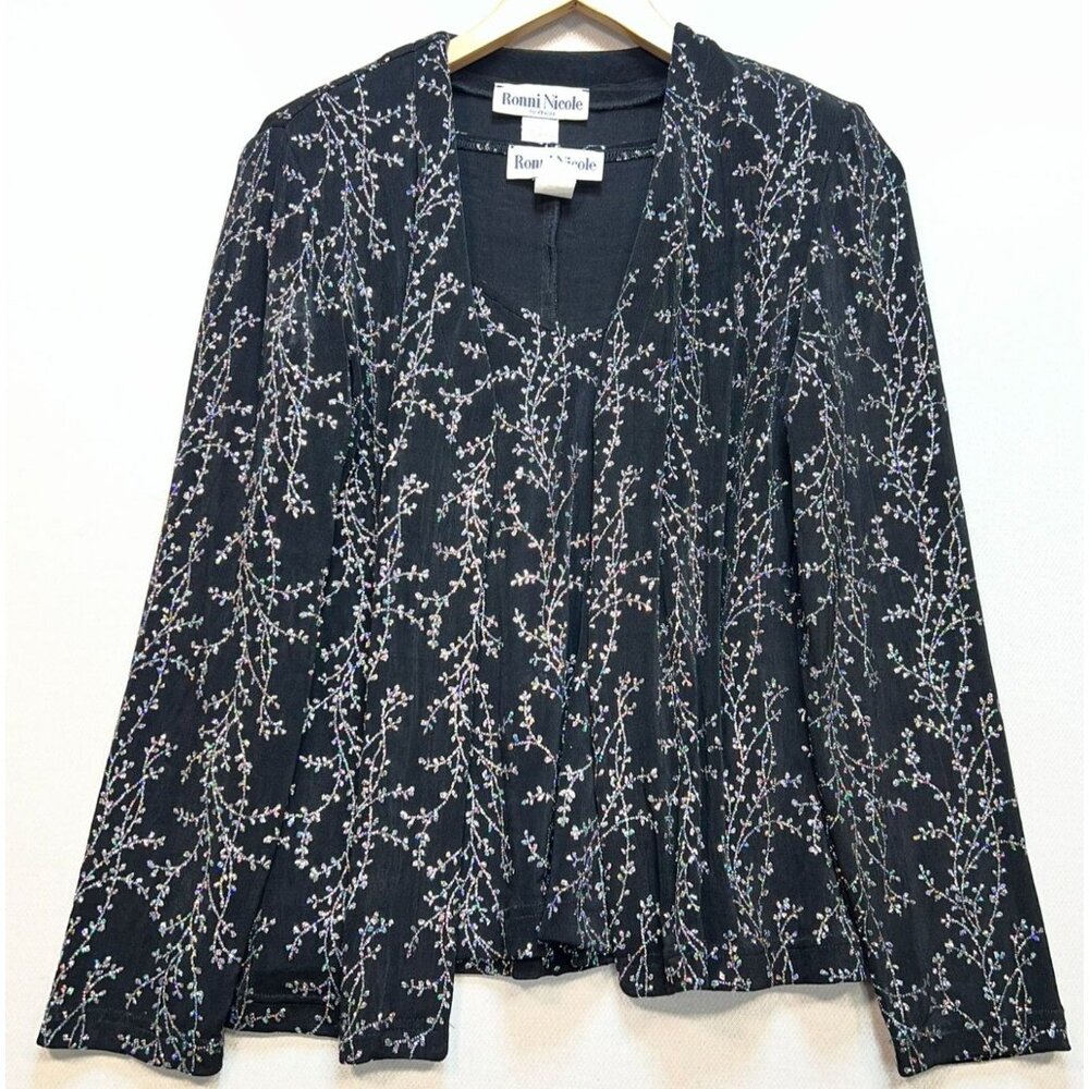 Ronni Nicole Women's Velvet Tank Top W/ Open Front Jacket Size M Black Floral